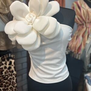 Nylon Apparel -  3 D Floral One Shoulder‎ Top, White, Sizes S - NWT